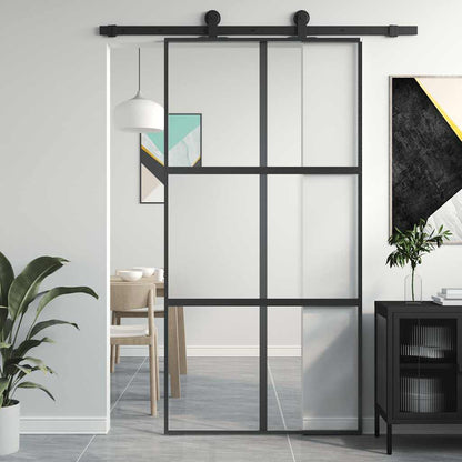 Schiebetür Schwarz 102,5X205 Cm Hartglas Und Aluminium
