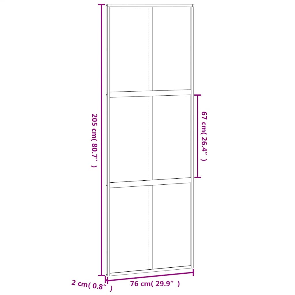 Schiebetür 76X205 Cm Hartglas Und Aluminium