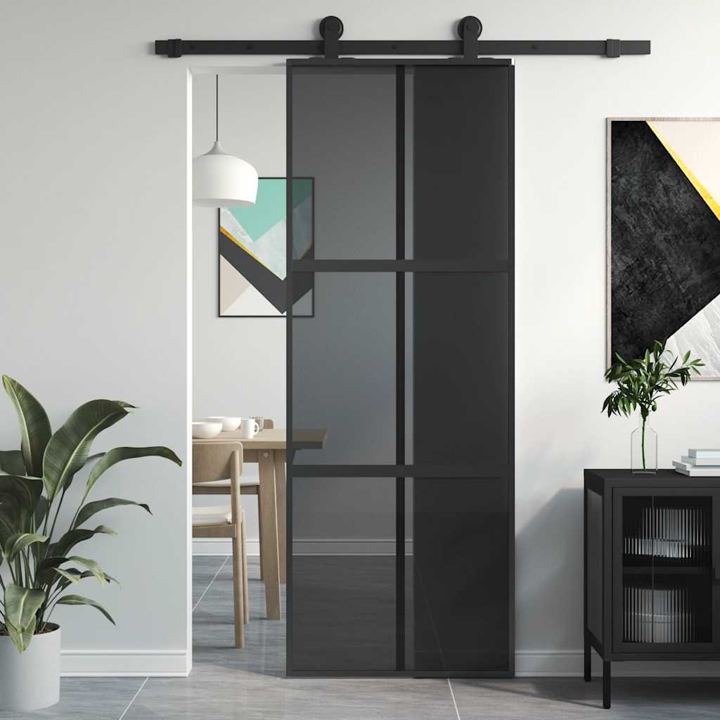 Schiebetür 76X205 Cm Hartglas Und Aluminium