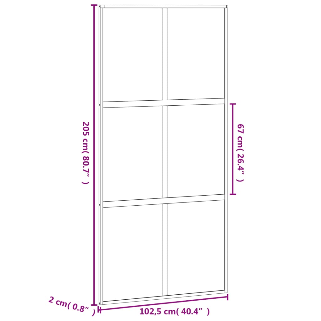 Schiebetür 102,5X205 Cm Hartglas Und Aluminium