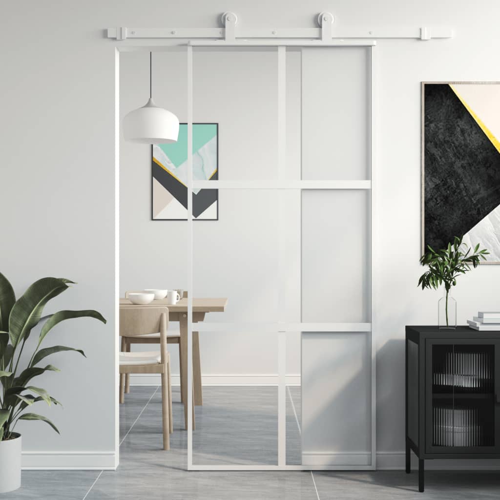 Schiebetür Weiß 90X205 Cm Hartglas Und Aluminium