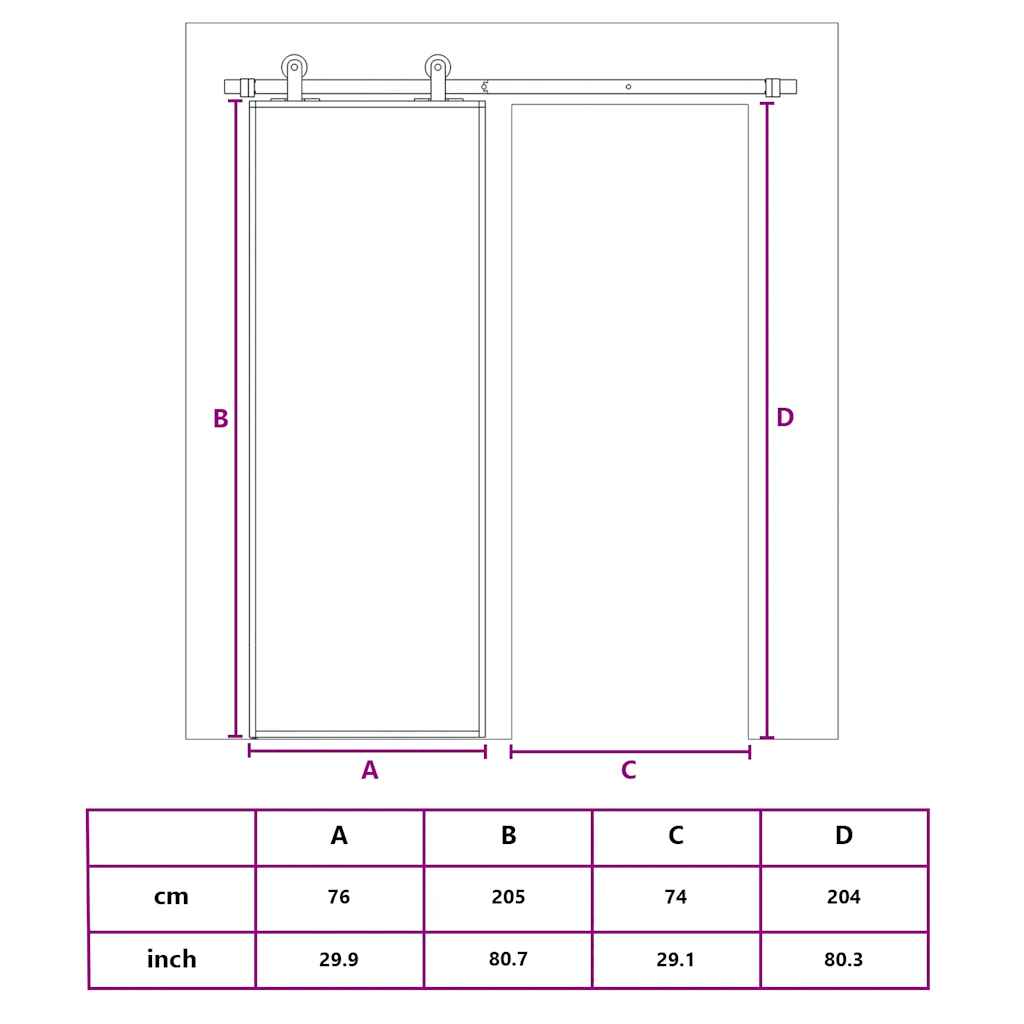 Schiebetür 76X205 Cm Hartglas Und Aluminium