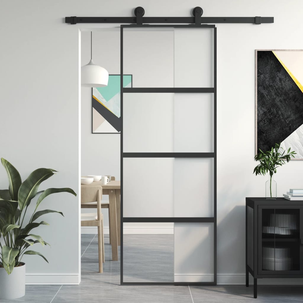 Schiebetür 76X205 Cm Hartglas Und Aluminium
