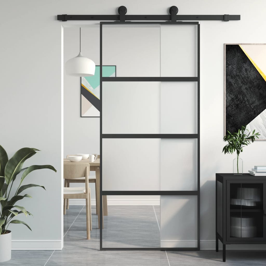 Schiebetür 76X205 Cm Hartglas Und Aluminium