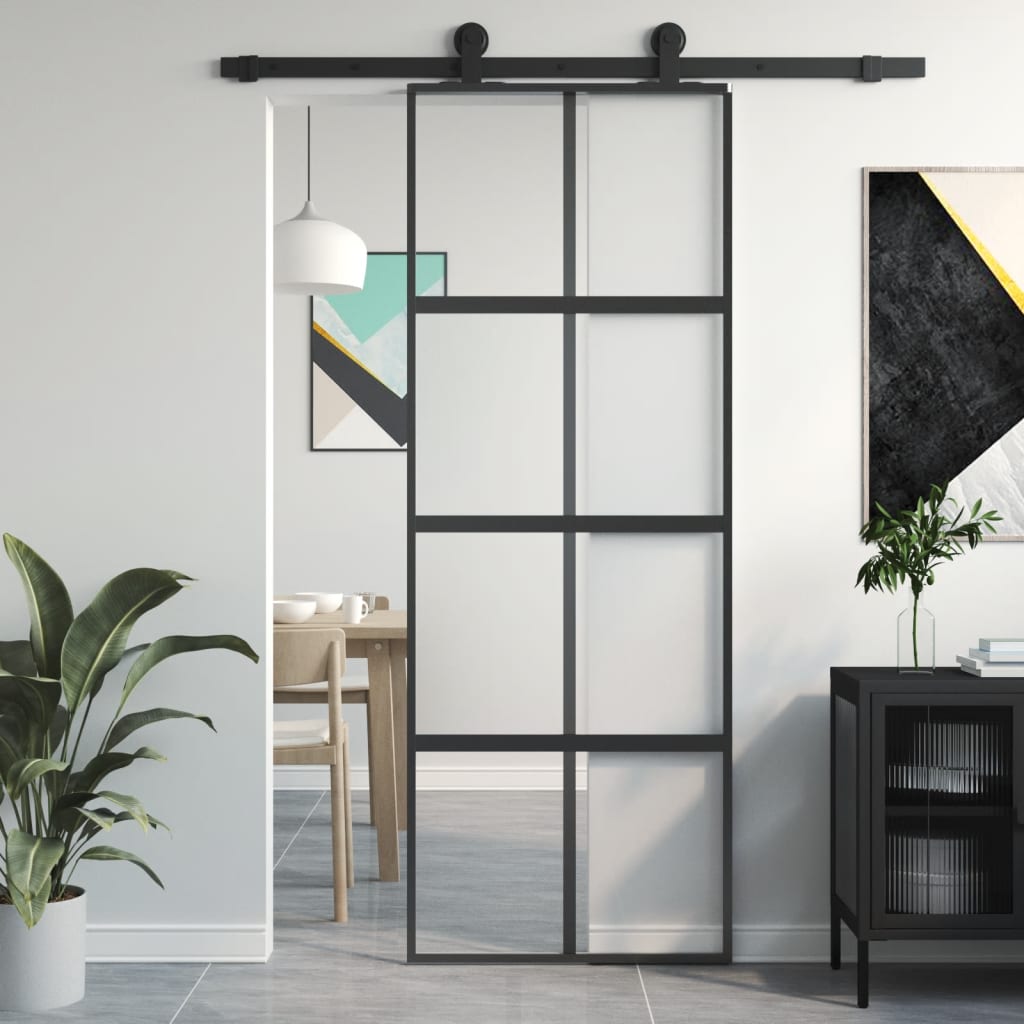 Schiebetür 102,5X205 Cm Hartglas Und Aluminium