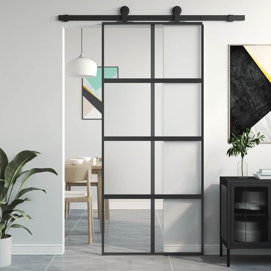 Schiebetür 102,5X205 Cm Hartglas Und Aluminium