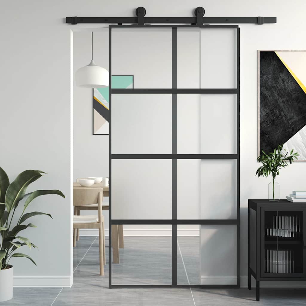 Schiebetür 102,5X205 Cm Hartglas Und Aluminium