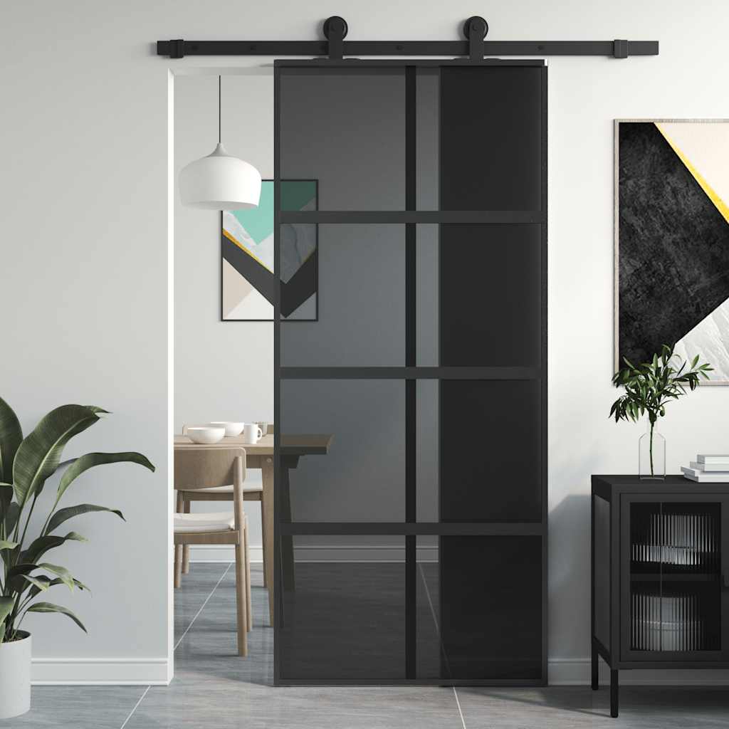 Schiebetür 102,5X205 Cm Hartglas Und Aluminium
