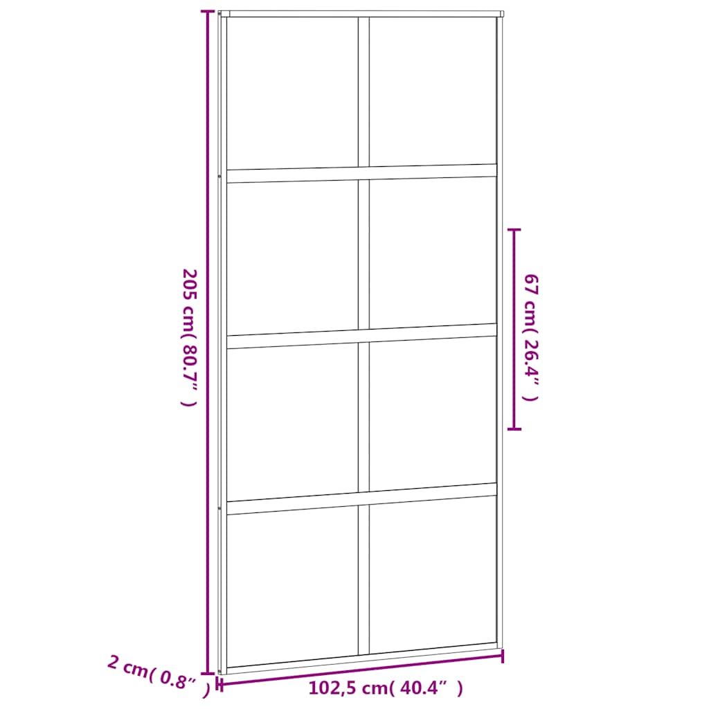 Schiebetür 102,5X205 Cm Hartglas Und Aluminium