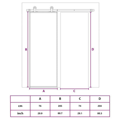 Schiebetür 76X205 Cm Hartglas Und Aluminium