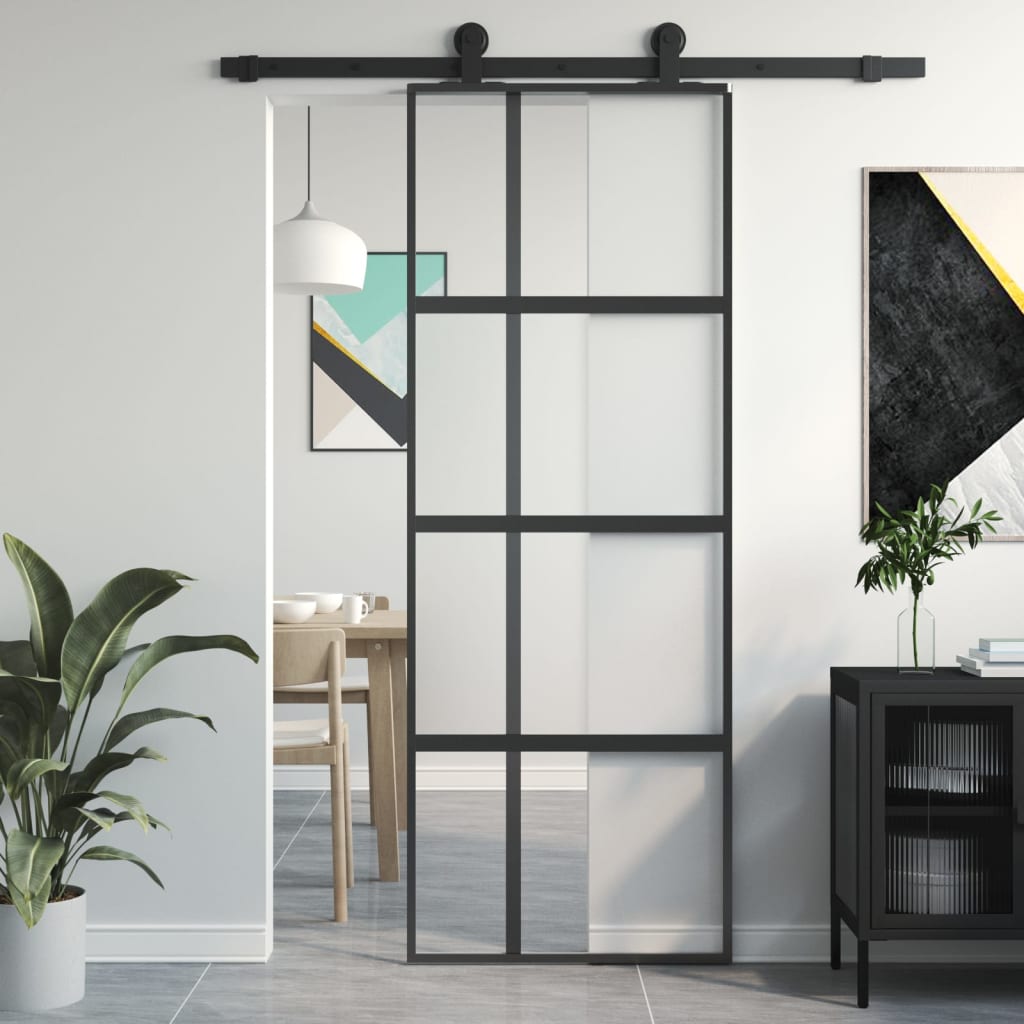 Schiebetür 76X205 Cm Hartglas Und Aluminium
