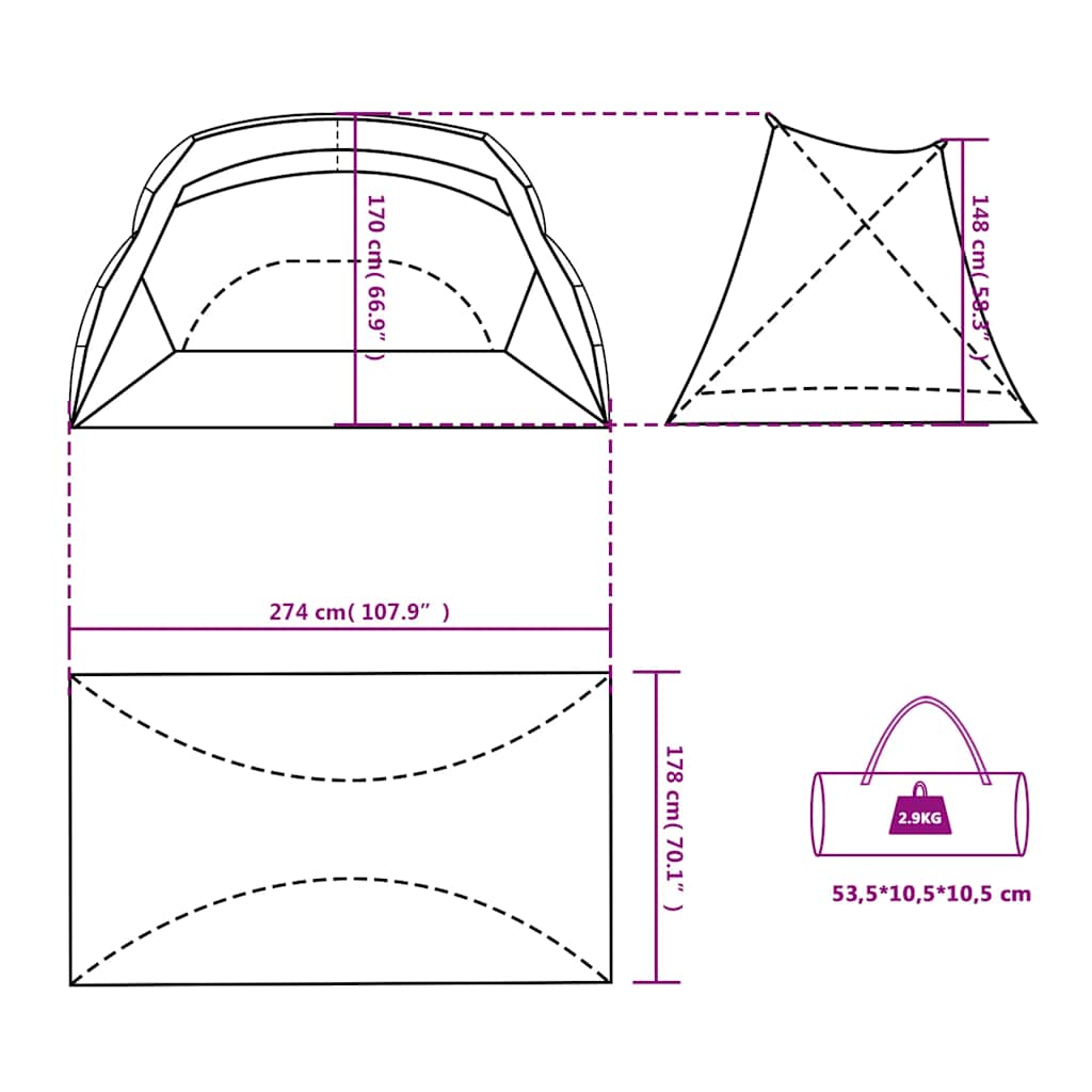 Strandzelt 274X178X170/148 Cm 185T Polyester