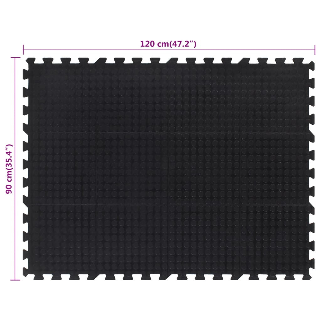 Gummi-Bodenfliese Schwarz 12 Mm 90X120 Cm