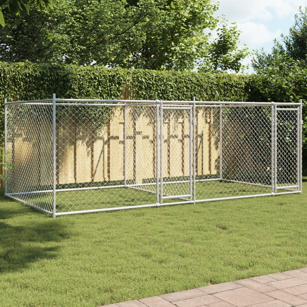 Hundezwinger Mit Türen Grau 4X2X1,5 M Verzinkter Stahl