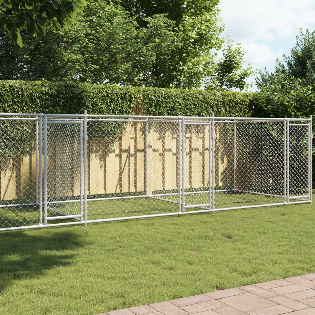 Hundezwinger Mit Türen Grau 8X2X1,5 M Verzinkter Stahl