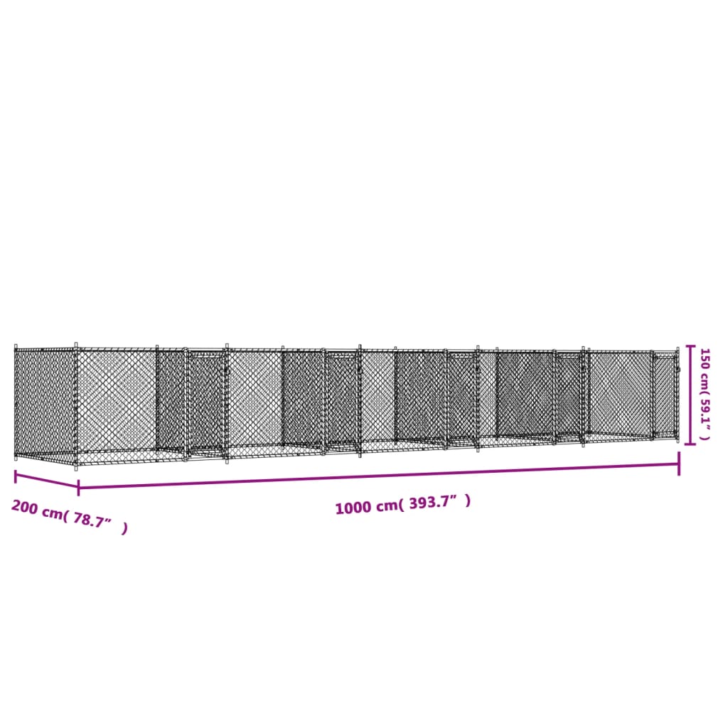 Hundezwinger Mit Türen Grau 10X2X1,5 M Verzinkter Stahl
