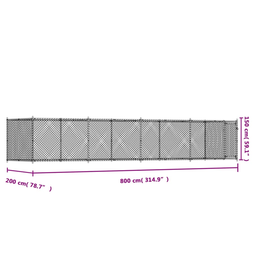 Hundezwinger Mit Tür Grau 8X2X1,5 M Verzinkter Stahl