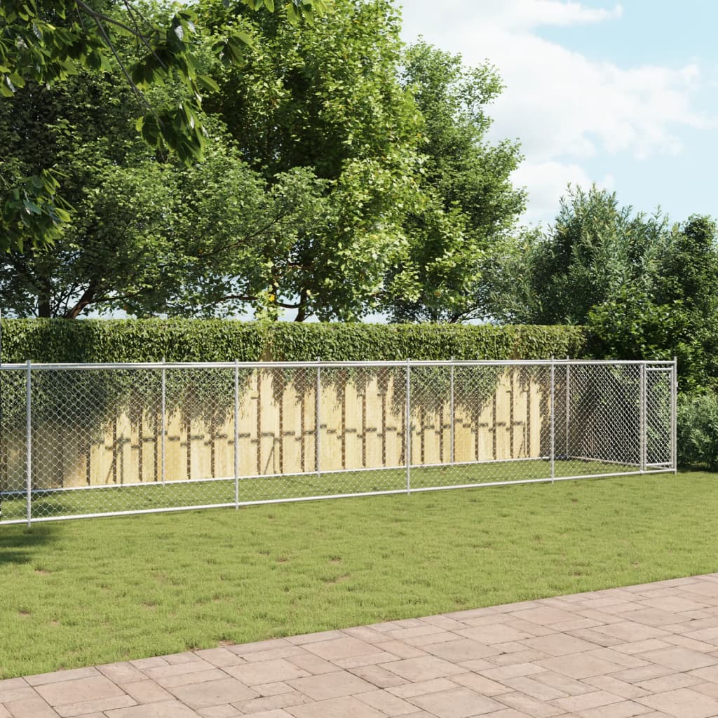 Hundezwinger Mit Tür Grau 12X2X1,5 M Verzinkter Stahl