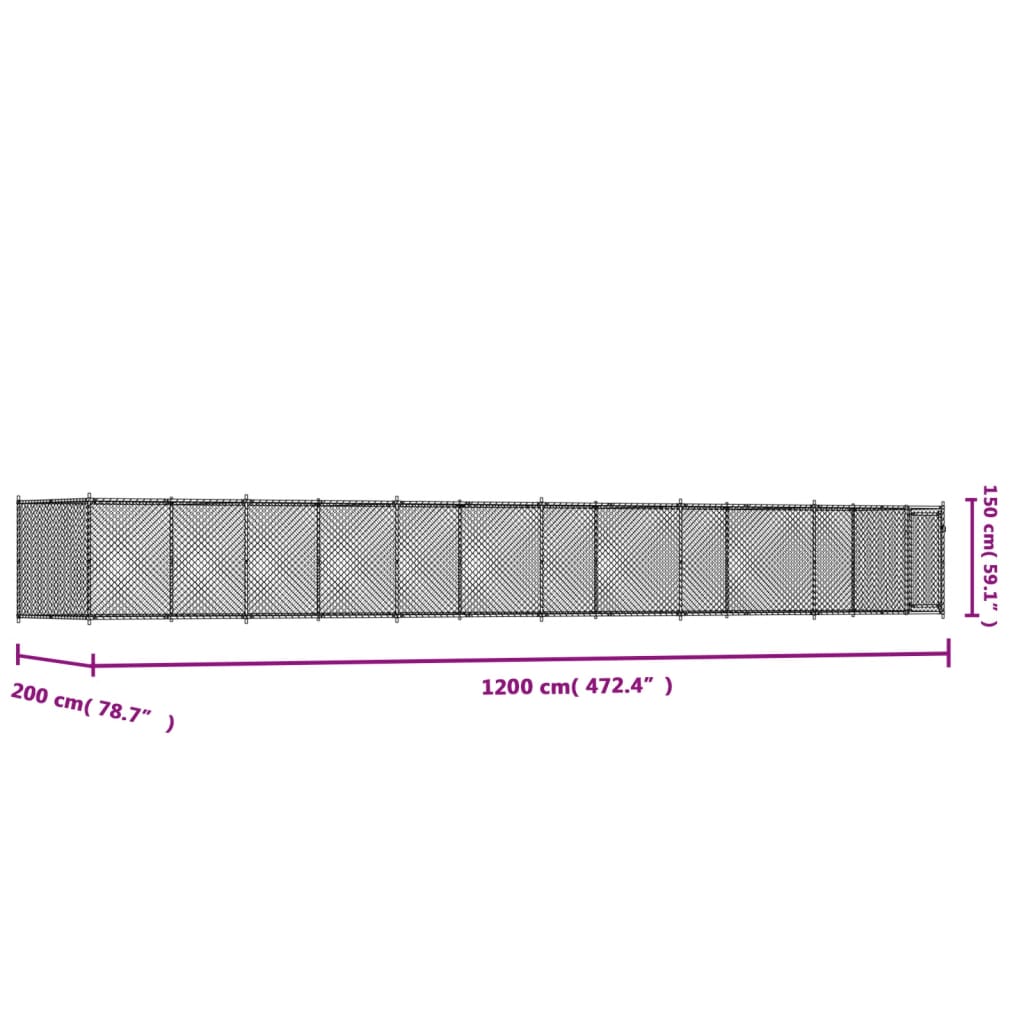 Hundezwinger Mit Tür Grau 12X2X1,5 M Verzinkter Stahl