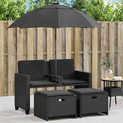 Gartensofa 2-Sitzer Sonnenschirm Und Hocker Polyrattan