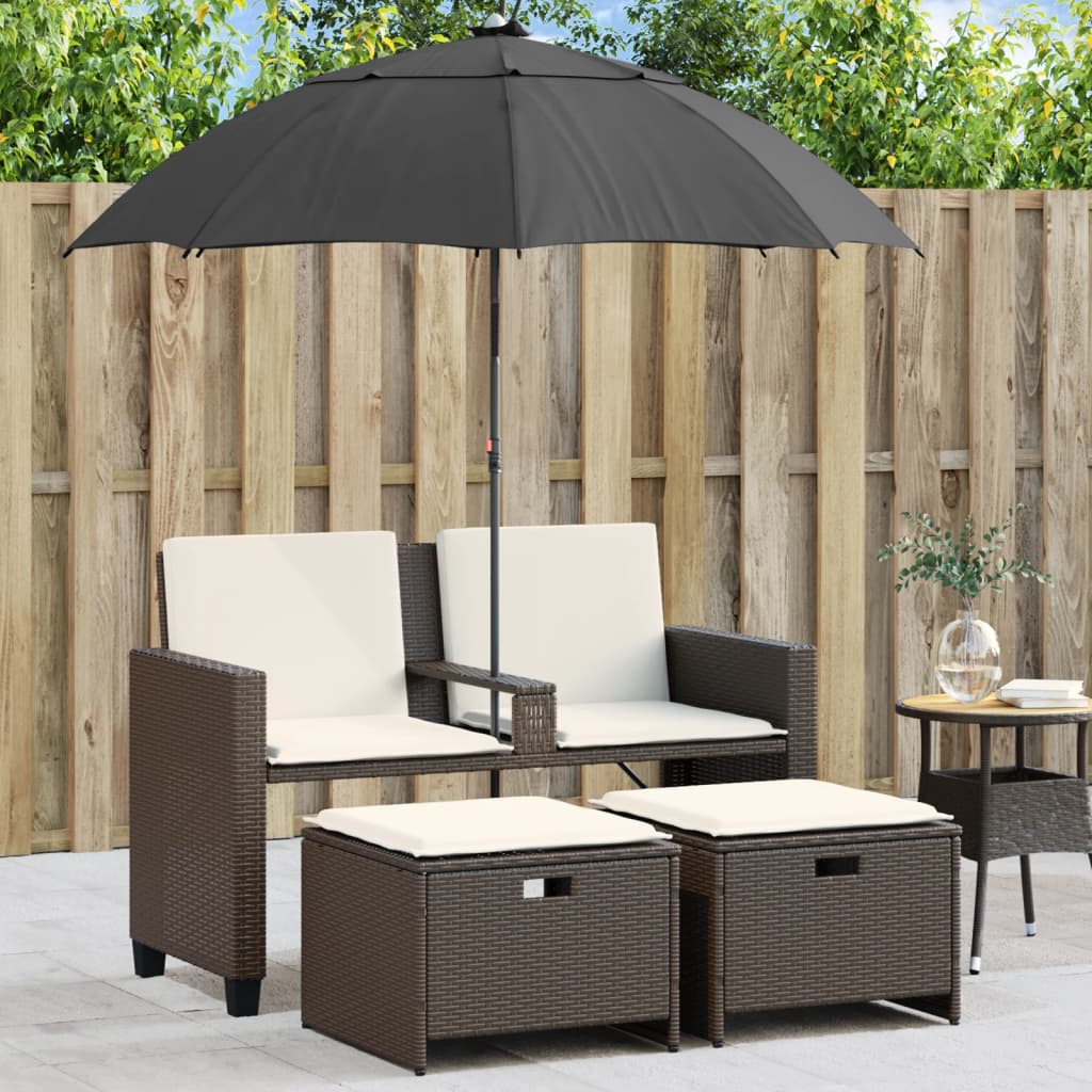 Gartensofa 2-Sitzer Sonnenschirm Und Hocker Polyrattan