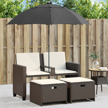 Gartensofa 2-Sitzer Sonnenschirm Und Hocker Polyrattan