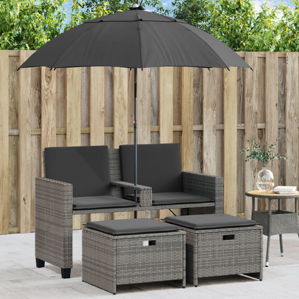 Gartensofa 2-Sitzer Sonnenschirm Und Hocker Polyrattan