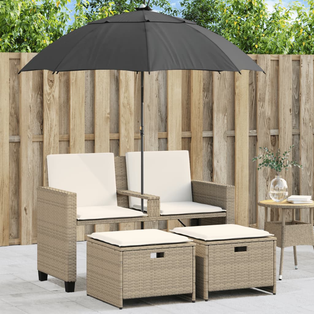 Gartensofa 2-Sitzer Sonnenschirm Und Hocker Polyrattan