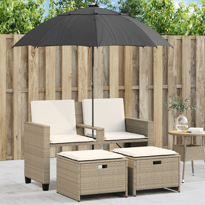 Gartensofa 2-Sitzer Sonnenschirm Und Hocker Polyrattan