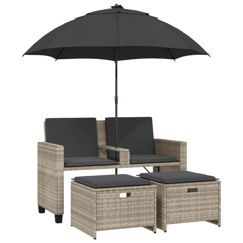 Gartensofa 2-Sitzer Sonnenschirm Und Hocker Polyrattan