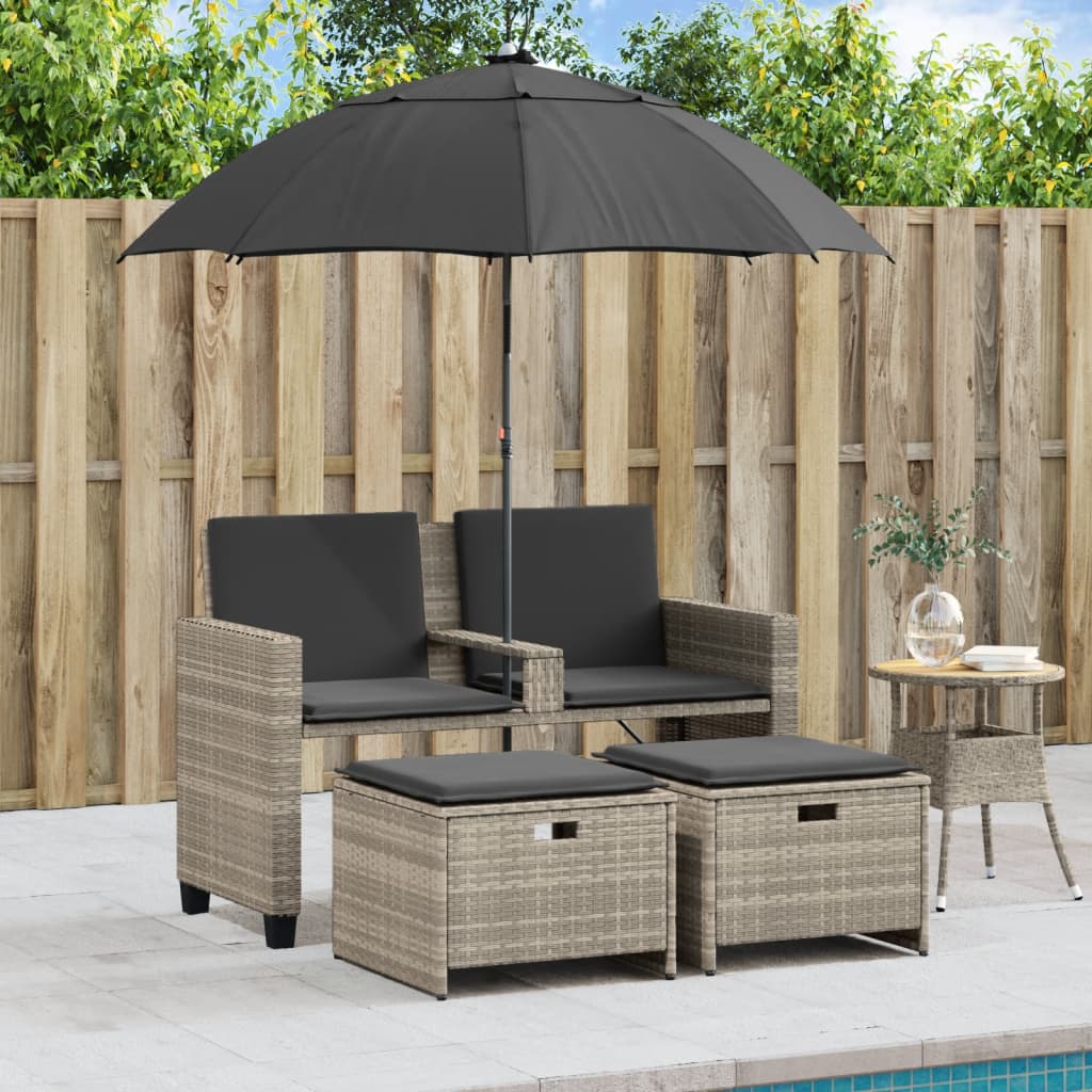 Gartensofa 2-Sitzer Sonnenschirm Und Hocker Polyrattan