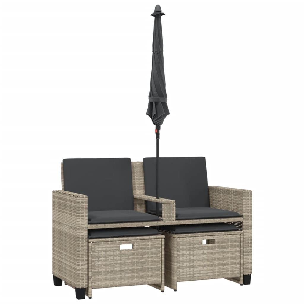 Gartensofa 2-Sitzer Sonnenschirm Und Hocker Polyrattan