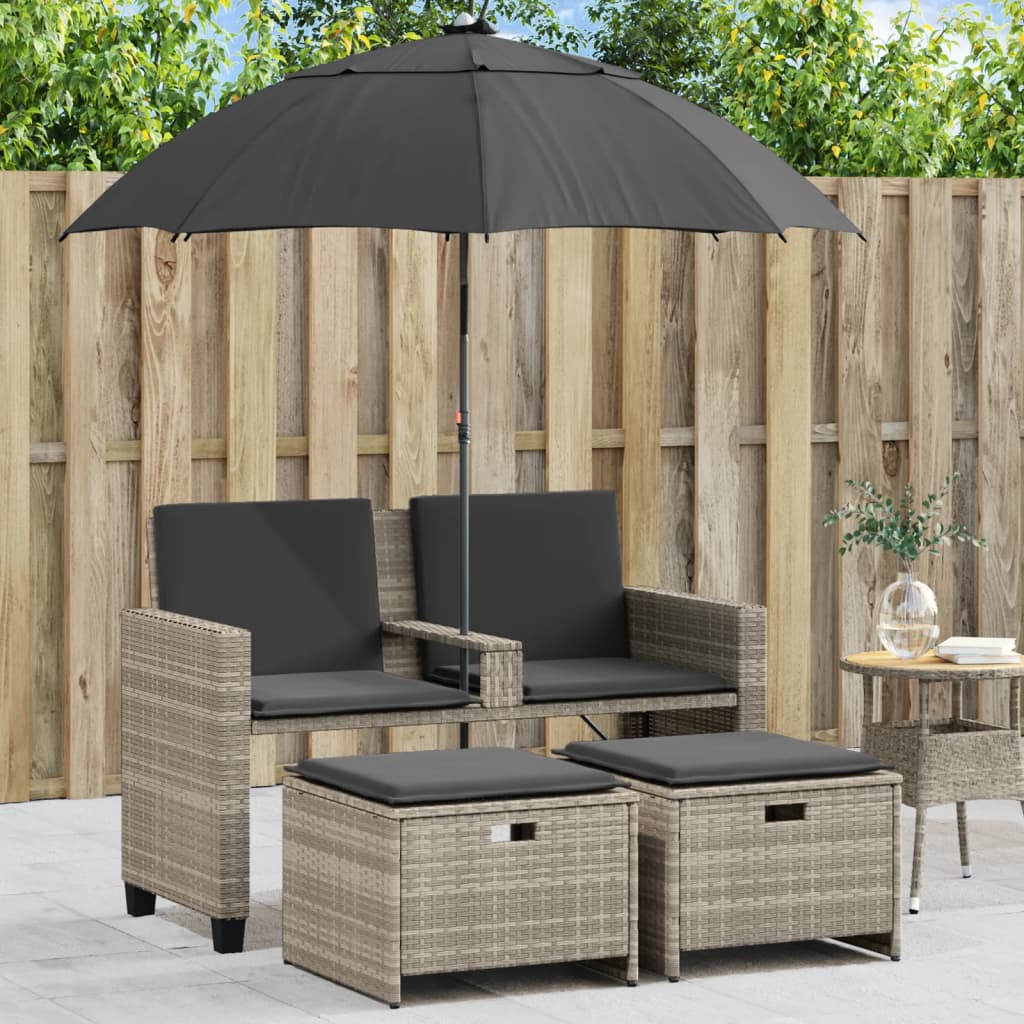 Gartensofa 2-Sitzer Sonnenschirm Und Hocker Polyrattan