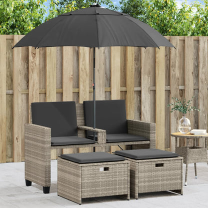 Gartensofa 2-Sitzer Sonnenschirm Und Hocker Polyrattan