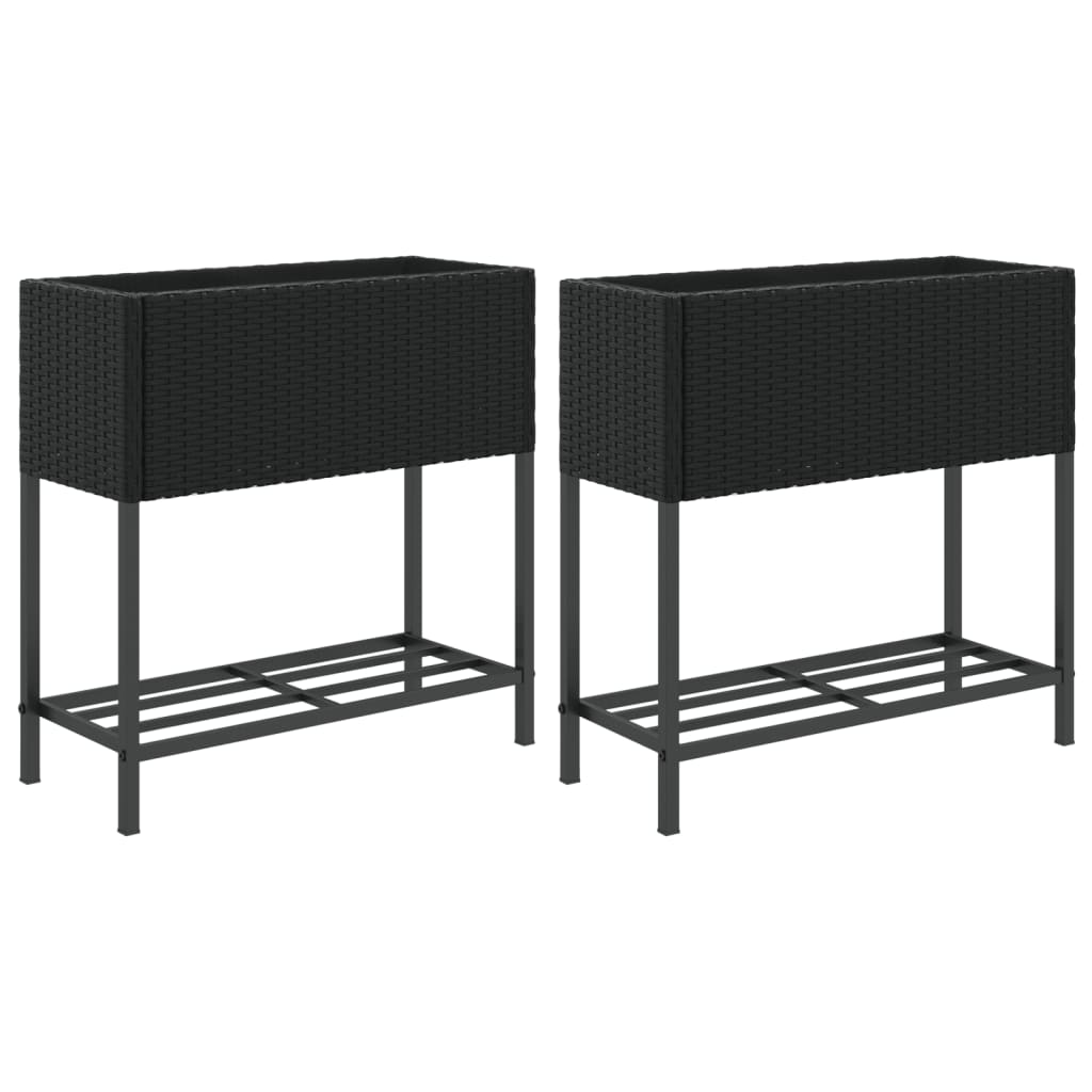 Hochbeete Mit Ablage 2 Stk. 70X28X70 Cm Poly Rattan