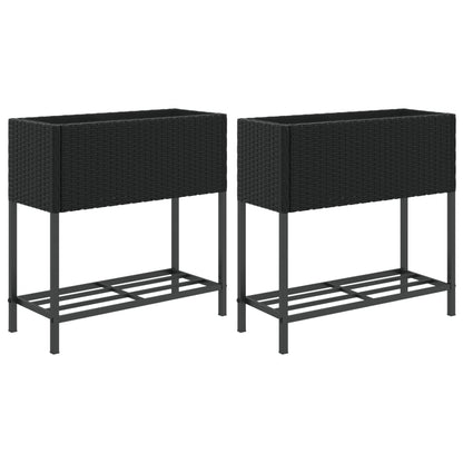 Hochbeete Mit Ablage 2 Stk. 70X28X70 Cm Poly Rattan