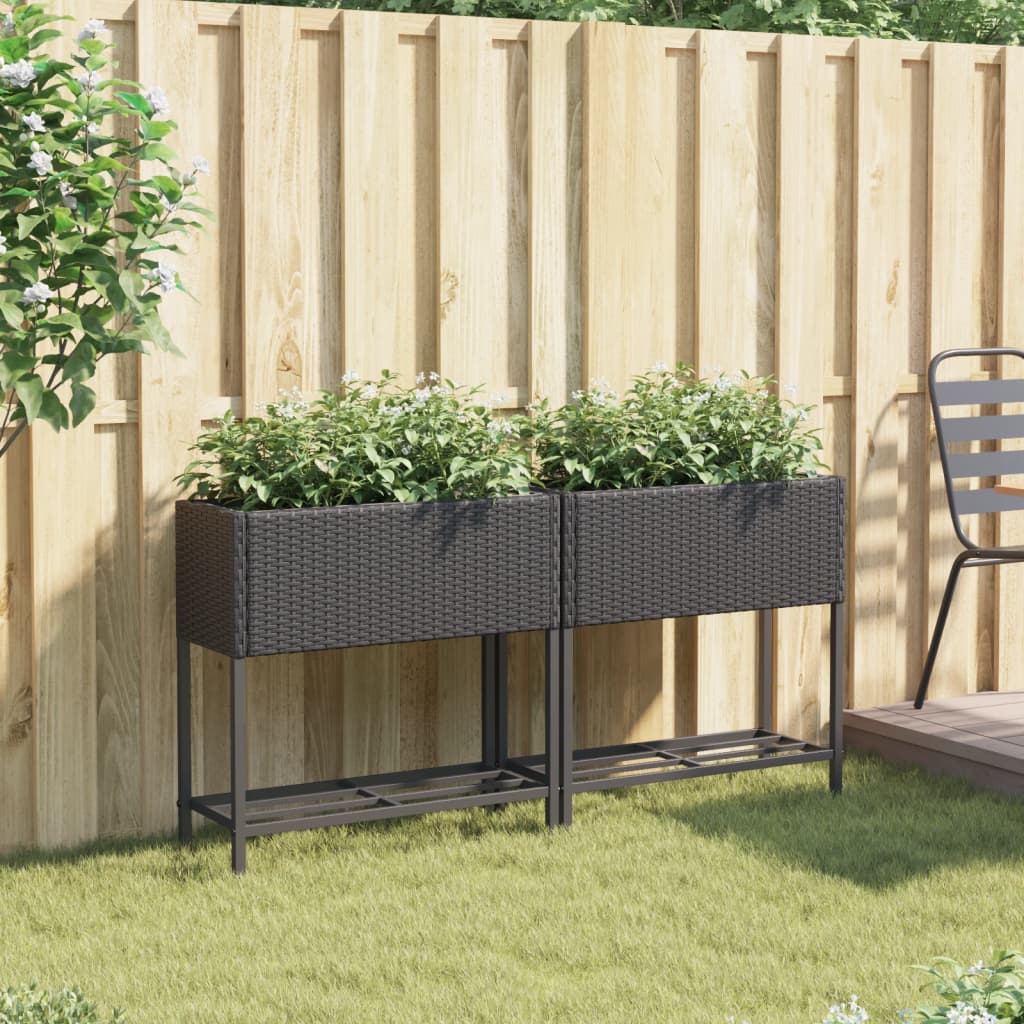 Hochbeete Mit Ablage 2 Stk. 70X28X70 Cm Poly Rattan