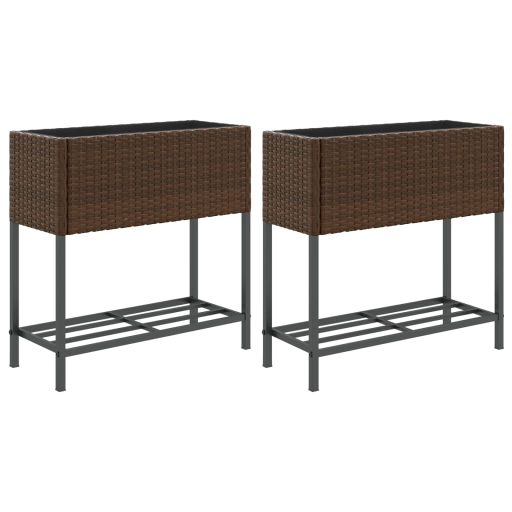 Hochbeete Mit Ablage 2 Stk. 70X28X70 Cm Poly Rattan
