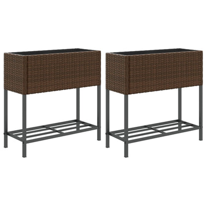 Hochbeete Mit Ablage 2 Stk. 70X28X70 Cm Poly Rattan
