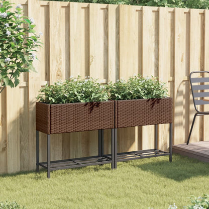 Hochbeete Mit Ablage 2 Stk. 70X28X70 Cm Poly Rattan