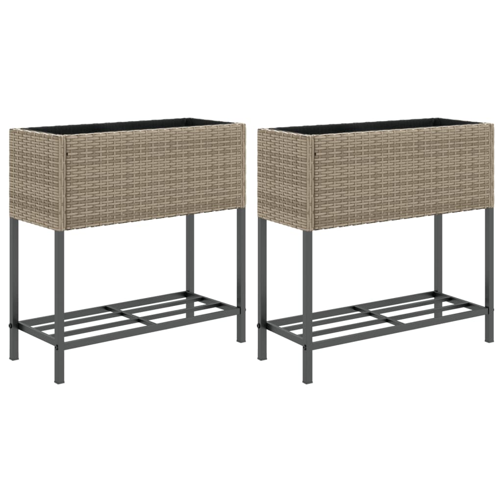Hochbeete Mit Ablage 2 Stk. 70X28X70 Cm Poly Rattan