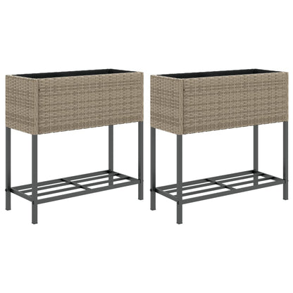 Hochbeete Mit Ablage 2 Stk. 70X28X70 Cm Poly Rattan