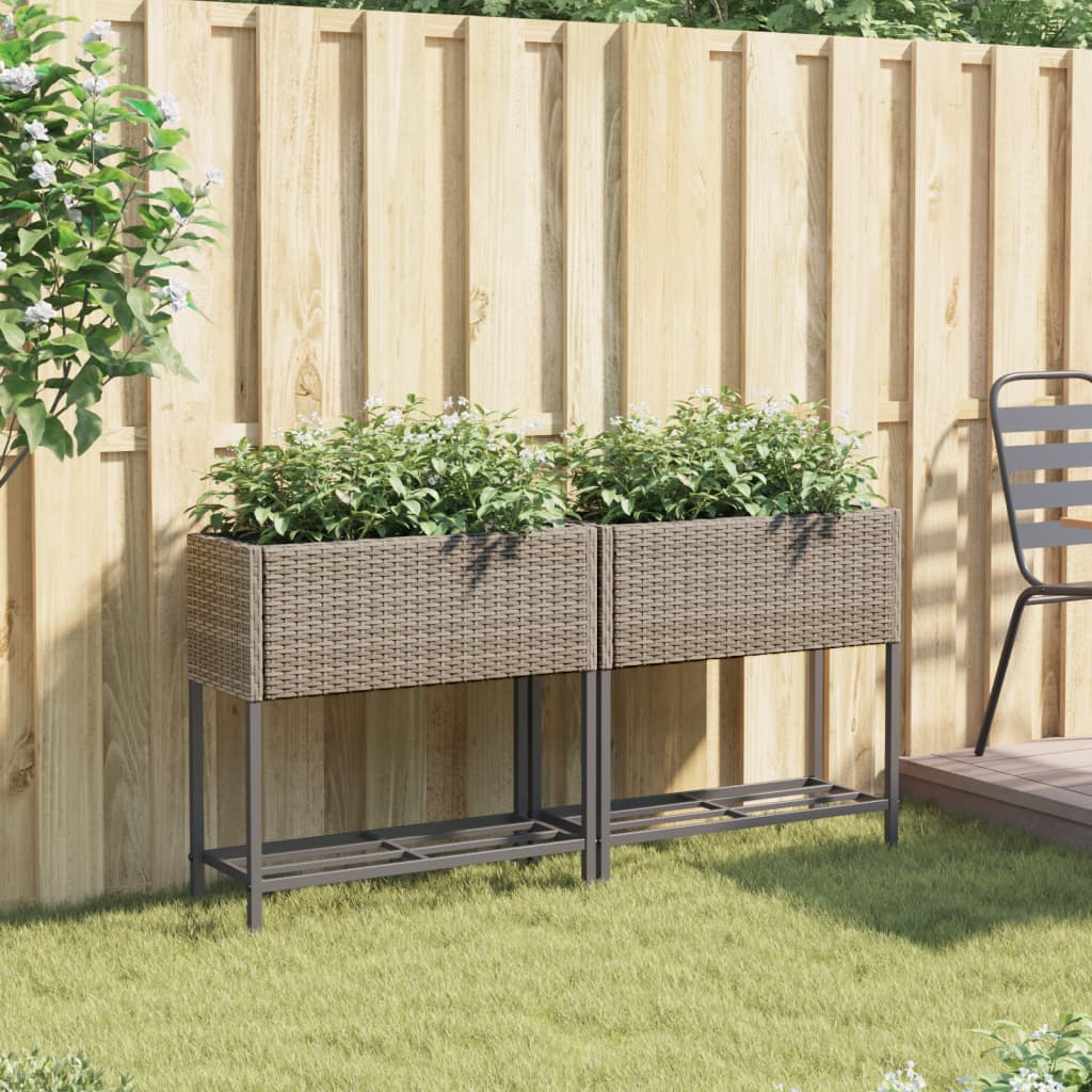 Hochbeete Mit Ablage 2 Stk. 70X28X70 Cm Poly Rattan