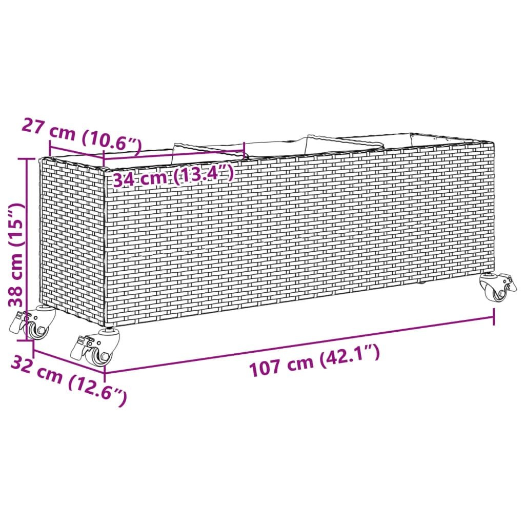 Pflanzkübel Mit Rollen 2 Stk. 107X32X38 Cm Poly Rattan