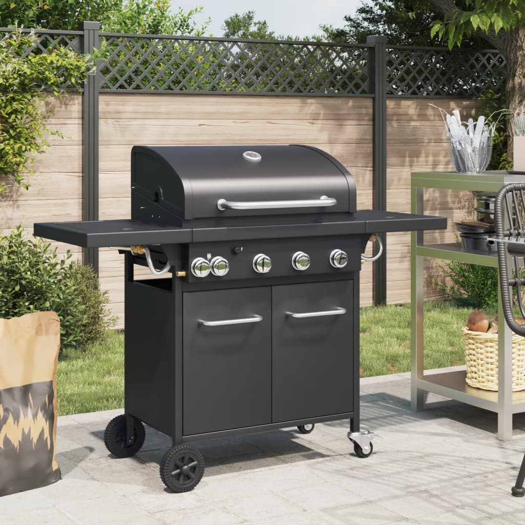 Gasgrill Mit 7 Flammen Schwarz Pulverbeschichteter Stahl