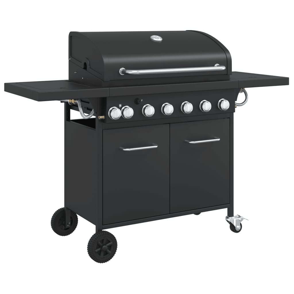 Gasgrill Mit 7 Flammen Schwarz Pulverbeschichteter Stahl