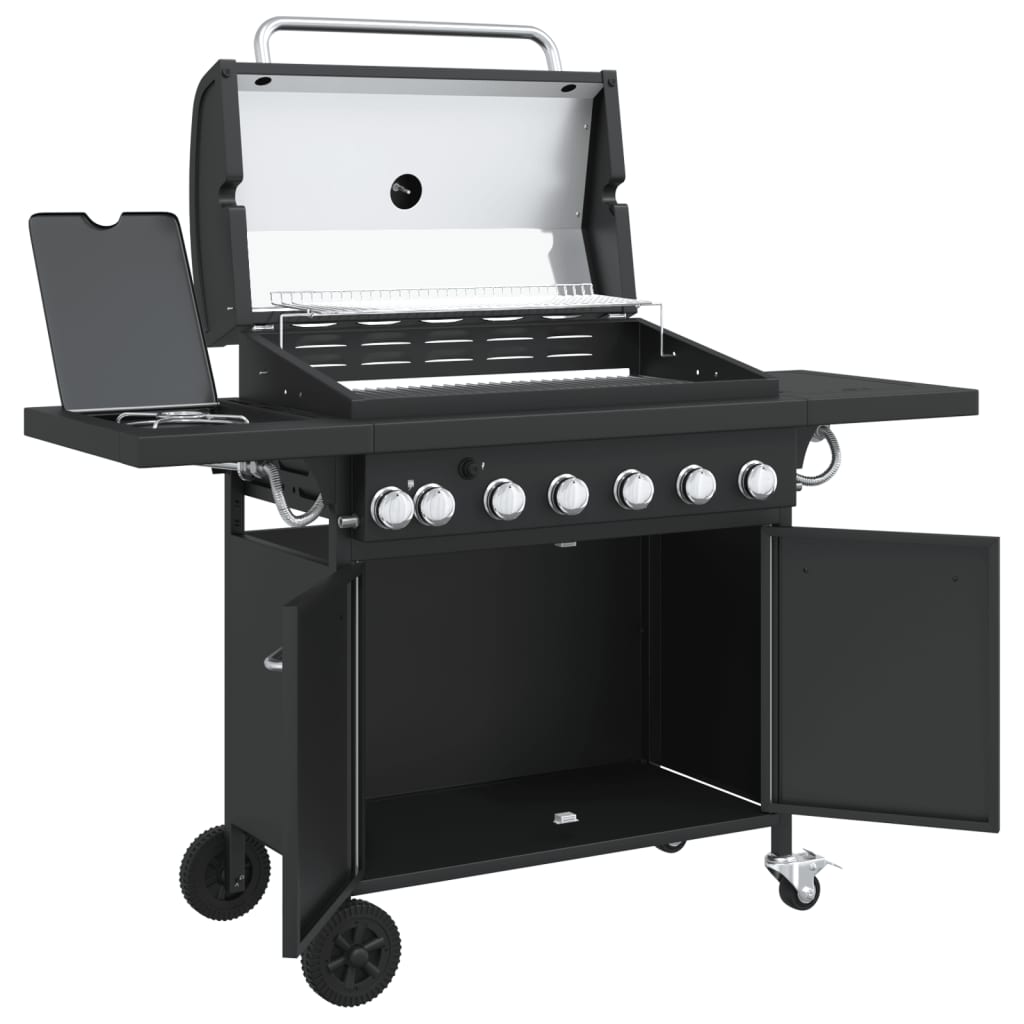 Gasgrill Mit 7 Flammen Schwarz Pulverbeschichteter Stahl