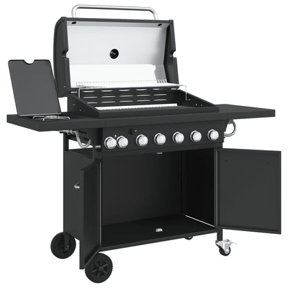 Gasgrill Mit 7 Flammen Schwarz Pulverbeschichteter Stahl