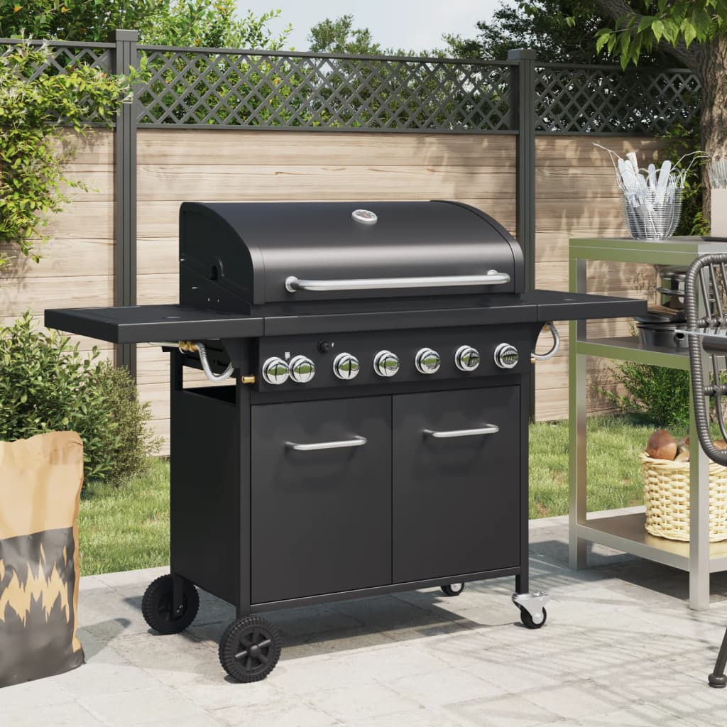 Gasgrill Mit 7 Flammen Schwarz Pulverbeschichteter Stahl