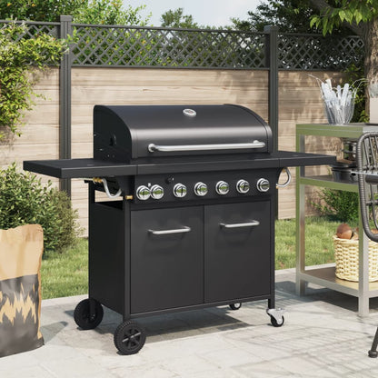 Gasgrill Mit 7 Flammen Schwarz Pulverbeschichteter Stahl